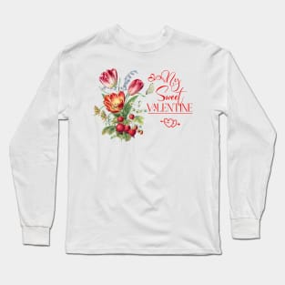 Sweet Floral Valentine with Strawberries Long Sleeve T-Shirt